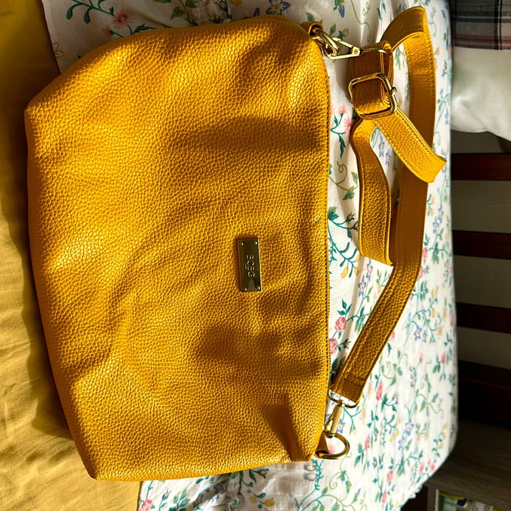 bcbg yellow faux leather crossbody
